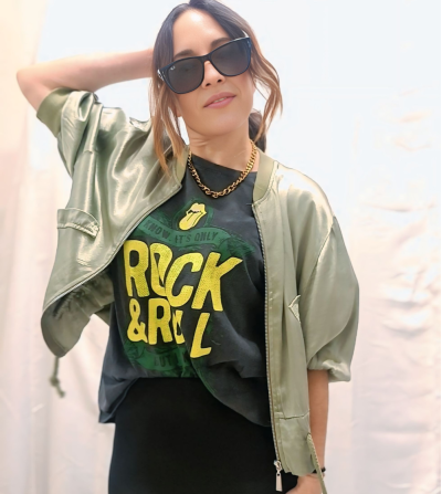 CHAQUETA BOMBER SATINADA VERDE CAQUI